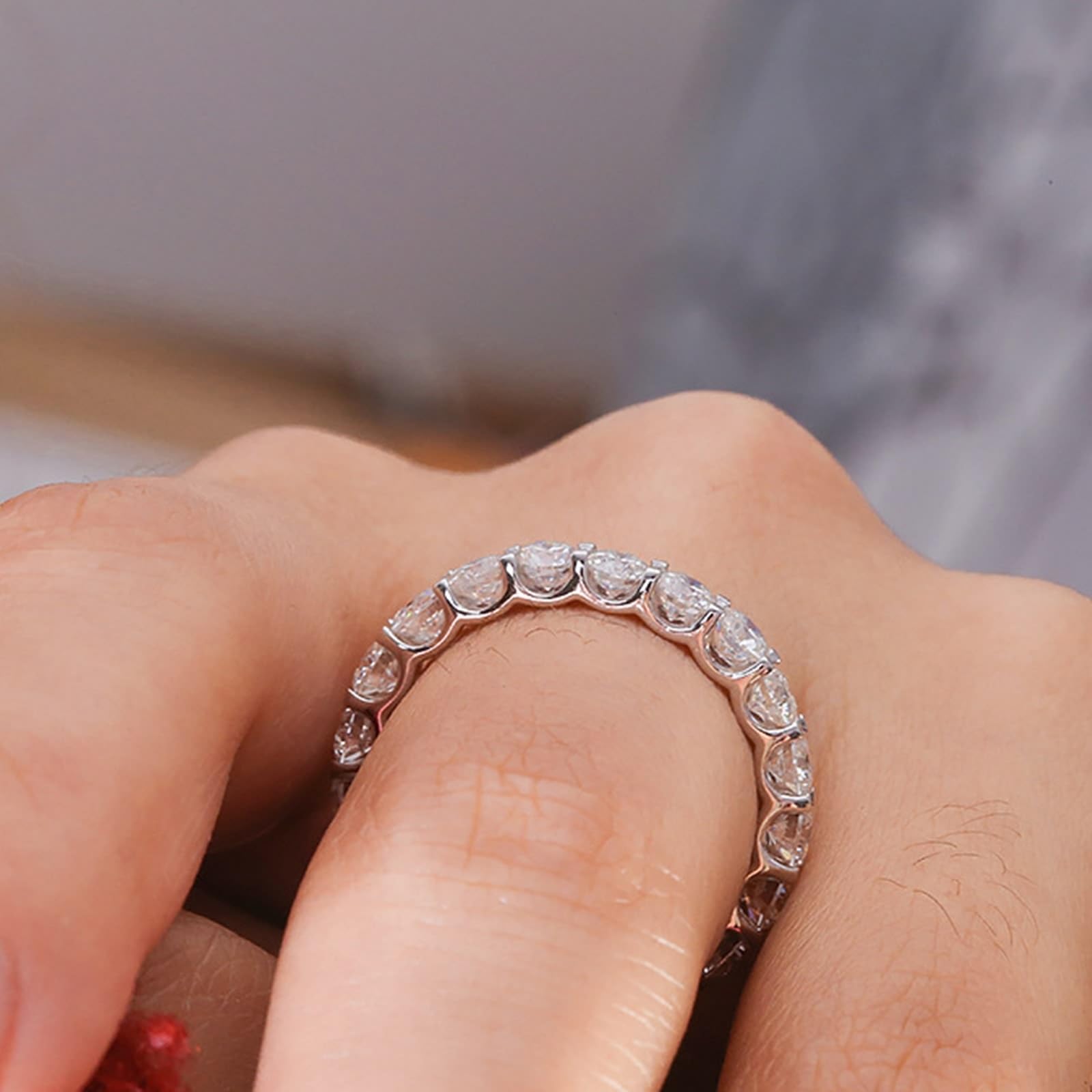 Anillo de oro de 14 K/18 quilates, anillos de aniversario, anillo de eternidad de oro blanco de 0,1 quilates, diamantes cultivados en laboratorio, anillos de compromiso para mujer