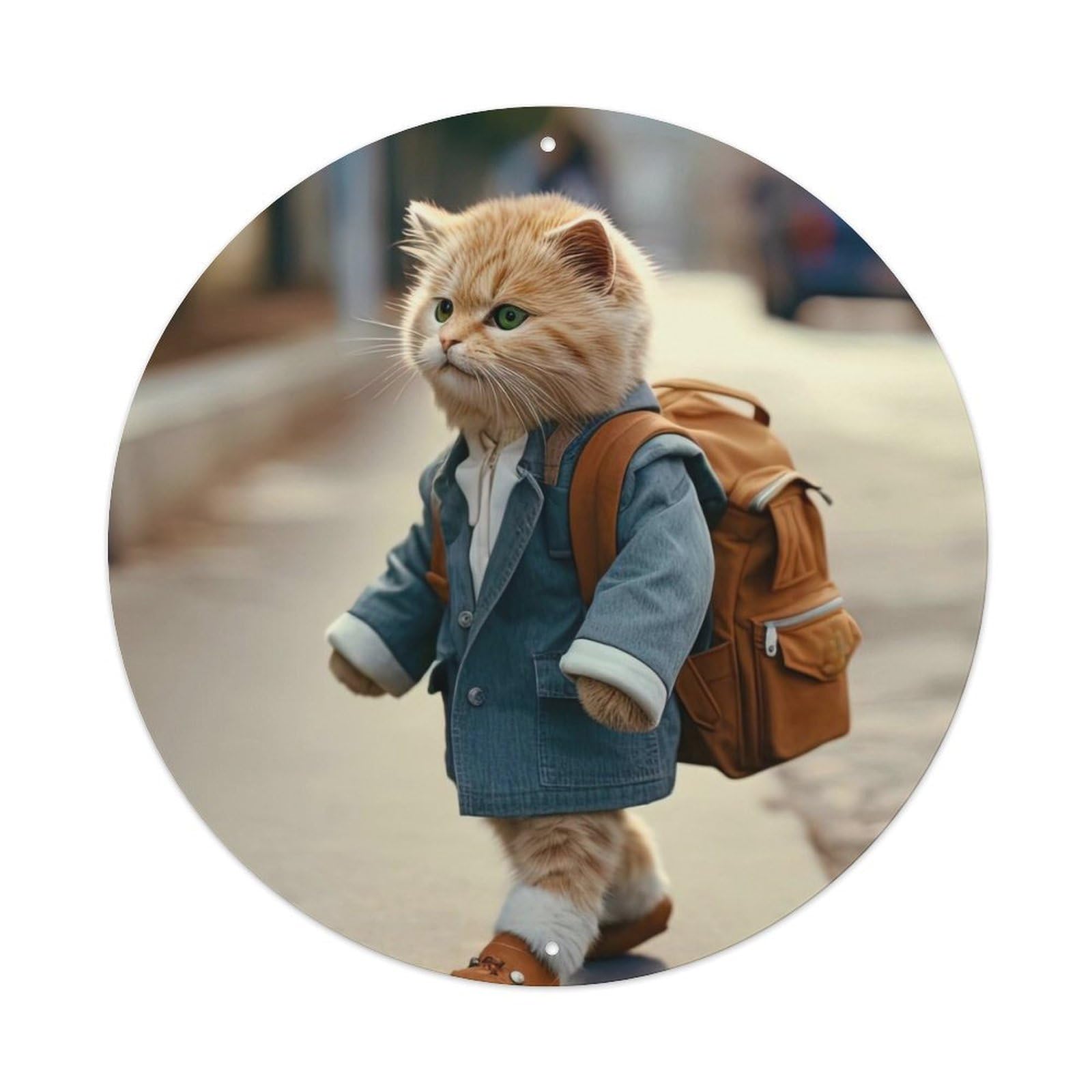 Animal Artwork Cute Kitten with Backpack Metal Tin Sign