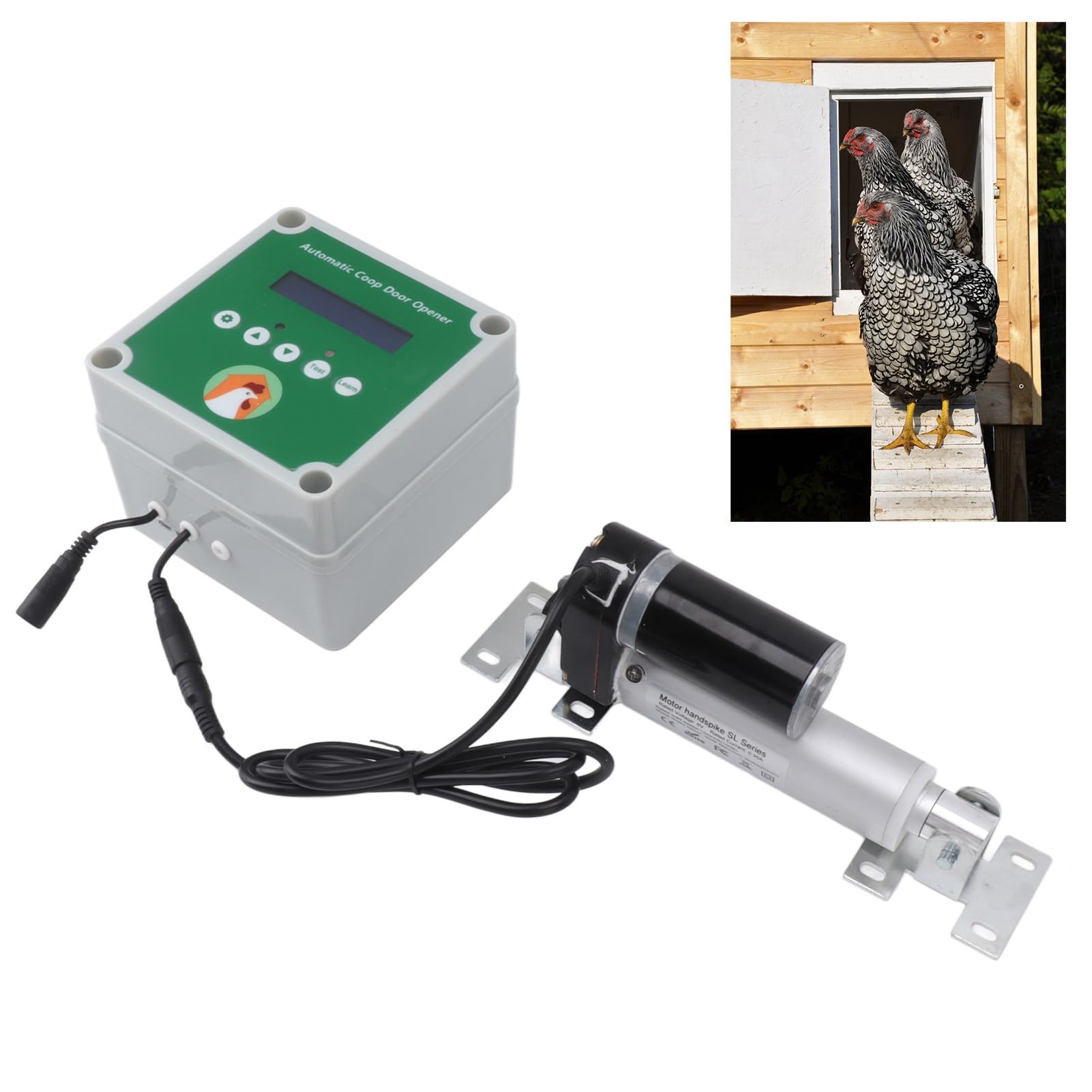 Jeffergarden Kit Apriporta Automatico per Pollaio, Tempo Programmabile Attuatore per Porta Elettrica per Pollaio Set di Regolazione Libera da 100 a 240 V per Fattoria (Spina UE)
