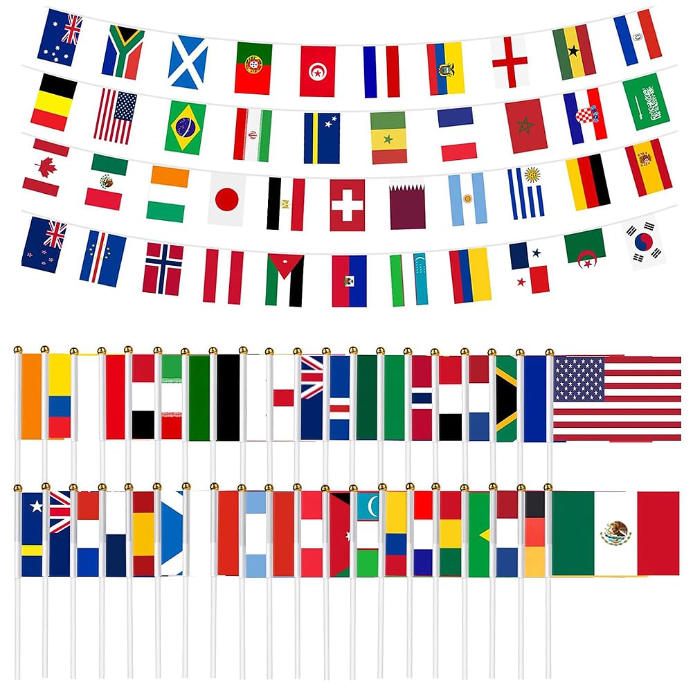 42 banderas de países pequeñas para decorar, mini banderas de mano de tela de doble cara, banderas mundiales para fútbol, eventos deportivos, fiestas, decoración del hogar y bar