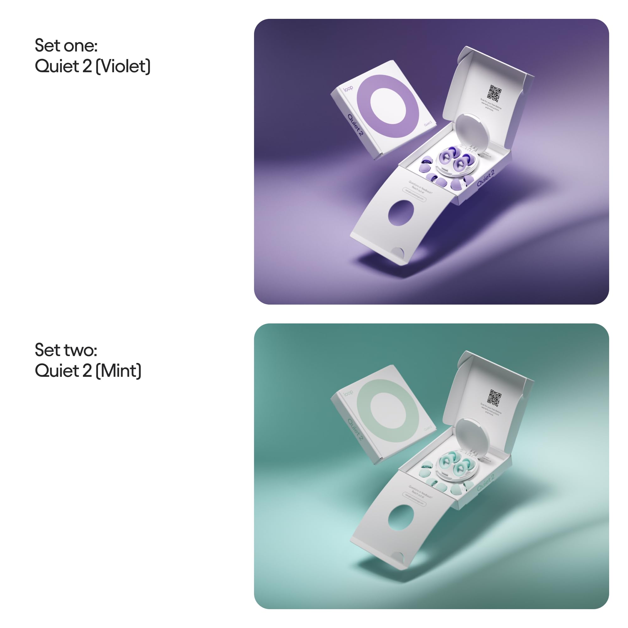 Loop Earplugs, coffret Quiet (lot de deux) – 2x Loop Quiet 2 | Bouchons d’oreille souples et réutilisables pour le sommeil, la concentration, les voyages et la sensibilité au bruit | Taille ajustable,