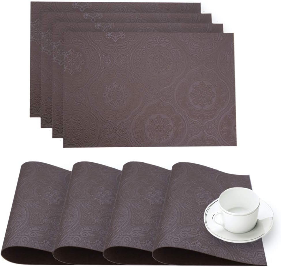 Dainty Home Hyde Park Faux Leather with Suede Backing Set of 4 Placemats, Burgundy