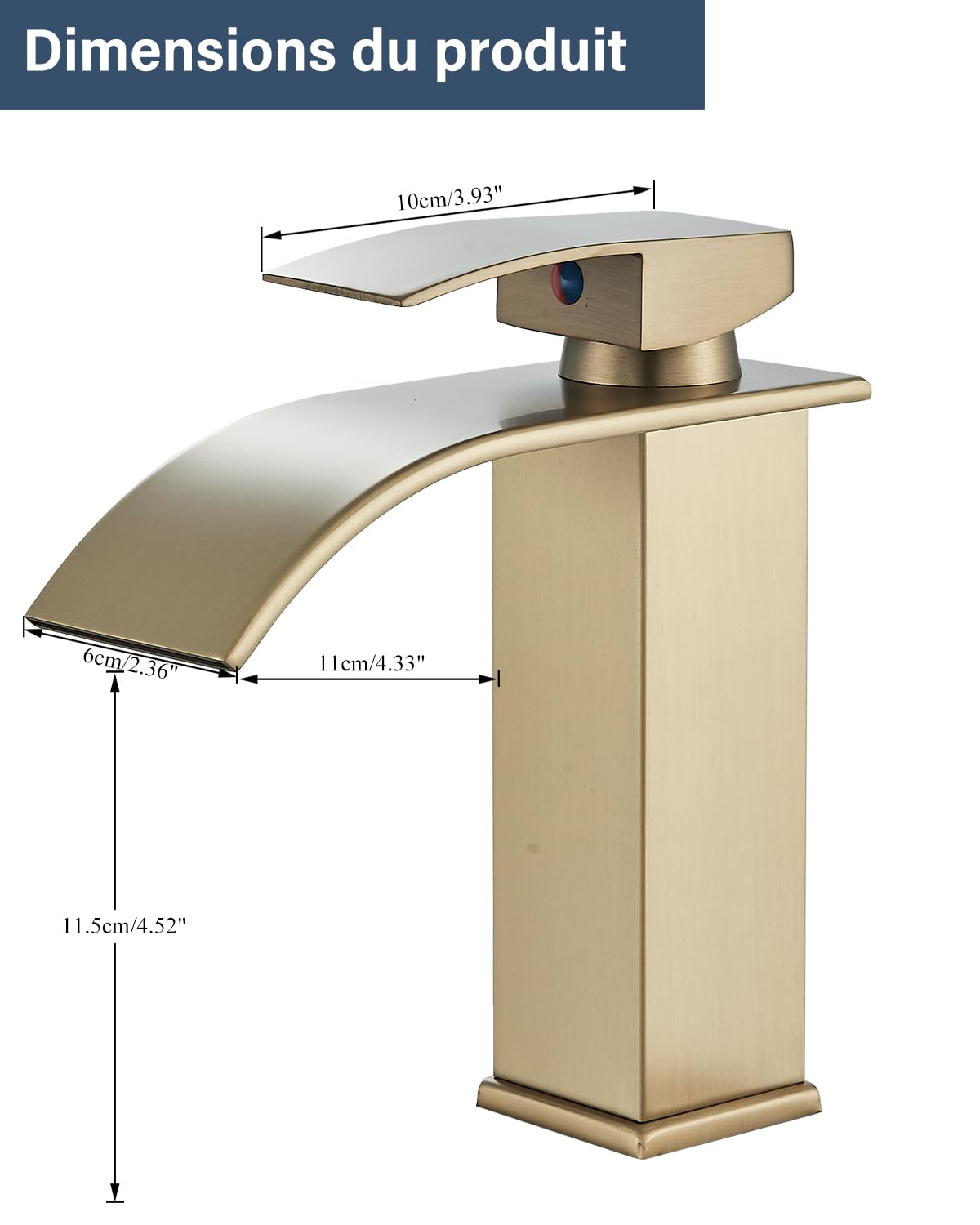 Moderne Robinet Salle de Bain Cascade, Design Elégant Robinet Lavabo, Eau Chaude et Froide Disponible,Robinet Mitigeur de Salle de Bain à Cascade à Trous,Finition Dorée Brossée