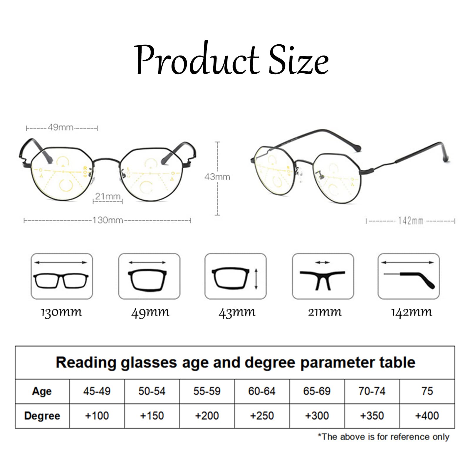 Gafas de Lectura ultraligeras para Hombre, multifoco Progresivo, Marco Irregular Retro, Lector de Edad Avanzada con bisagra elástica +1,0 a + 3,0, Negro-+1,50