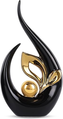 Estatua de arte moderno de cerámica con hojas de árbol doradas para decoración del hogar, elegante centro de mesa para sala de estar, dormitorio,