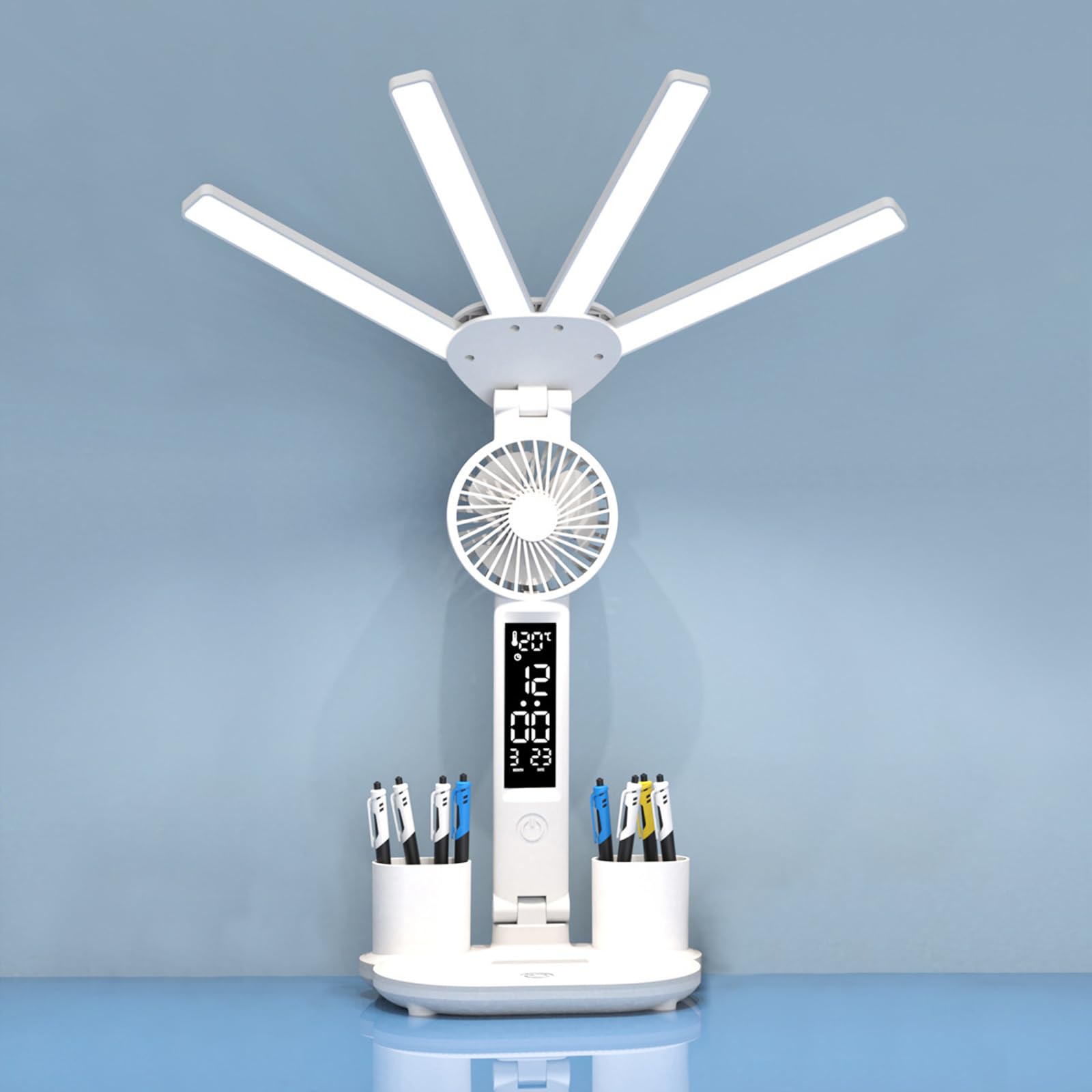 LED Desk Lamp 4-Head Reading Light with Fan Children's Learning Light Work Light Touch Control,Suitable for Home Dormitory Office