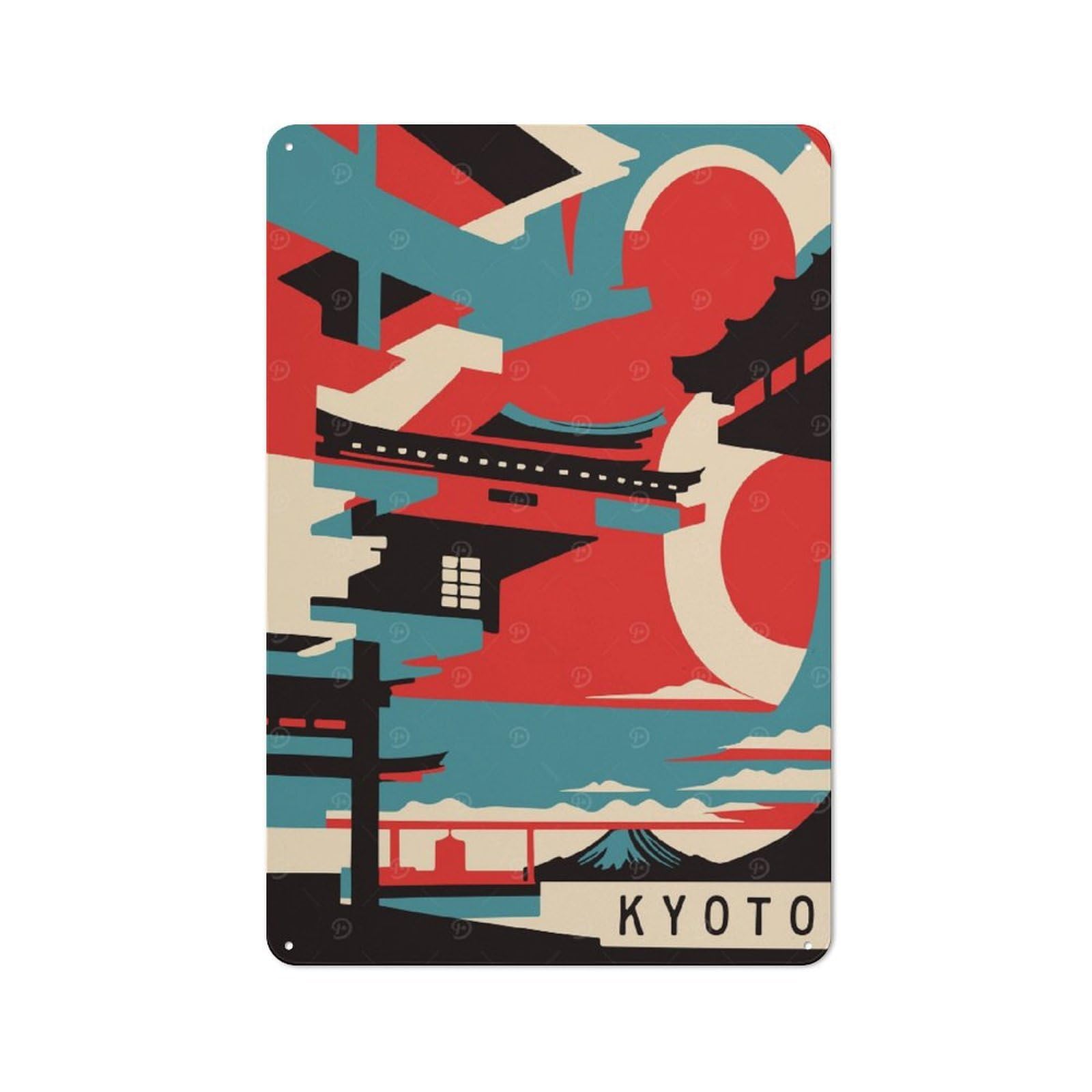 Junmoney Kyoto Travel Country Metal Wall Decor 30X20cm, Tin Wall Plaque For Cottage, Kitchen, Hallway Or Breakfast Nook
