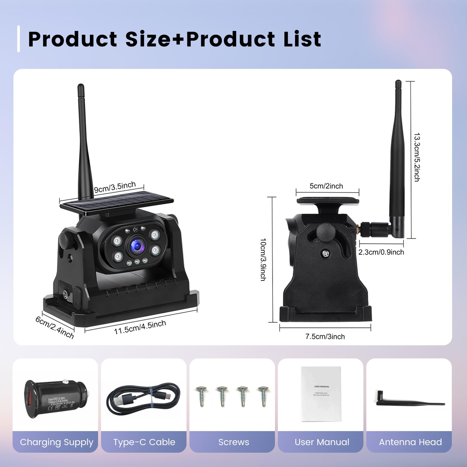 Hodozzy Cámara de Visión Trasera Solar Inalámbrica WiFi Estable, Cámara 1080P Impermeable con Visión Nocturna, Carga Solar, Ayuda de Marcha Atrás, Recargable para Automóvil