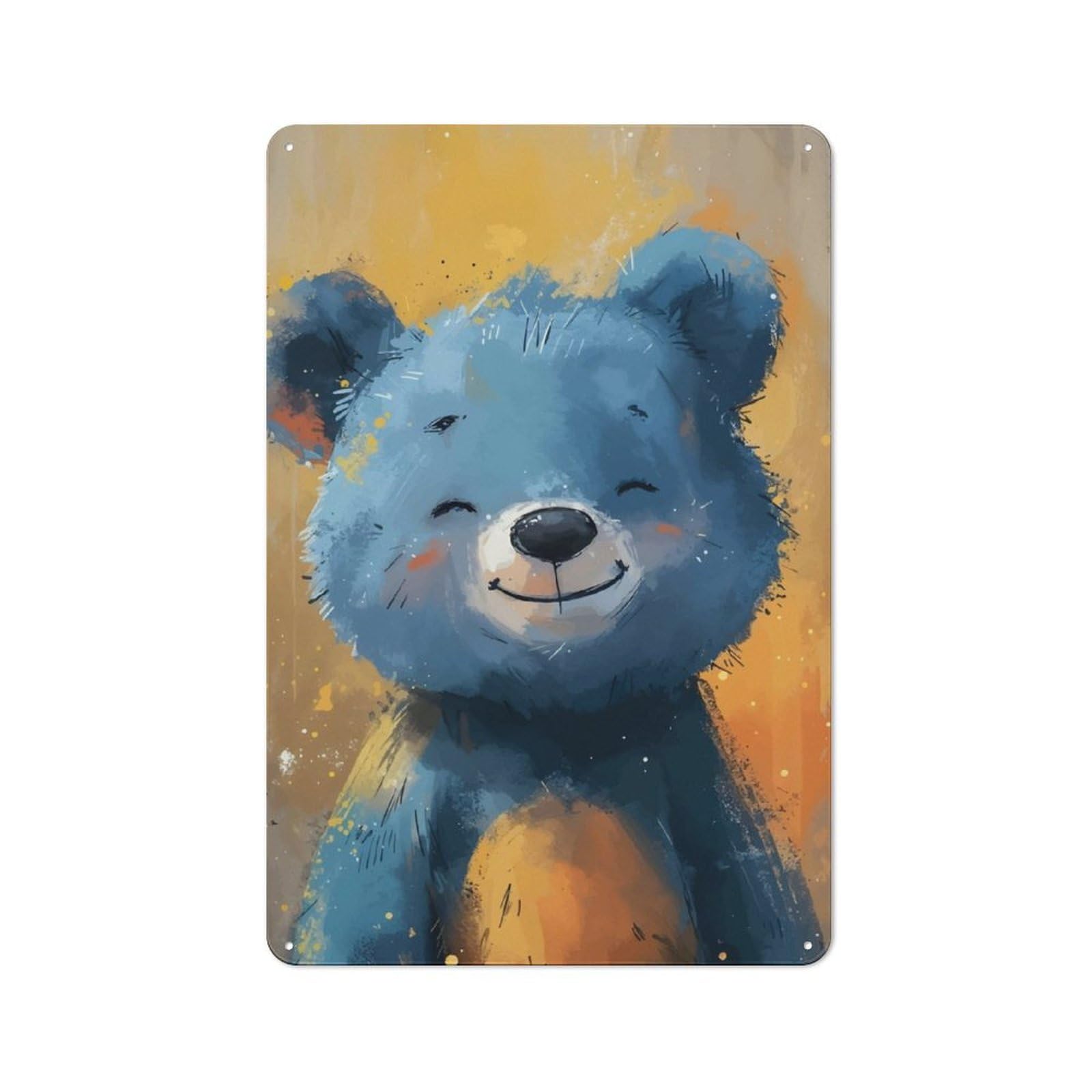 Junmoney Smiling Blue Bear Retro Tin Sign 30X20cm For Bar Or Restaurant, For Collectors Of Retro Metal Wall Decor