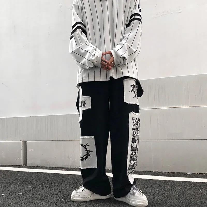 jupkem Y2k Sweatpants Men Star Hip Hop Pants Baggy Sweatpants Wide Leg Straight Track Pants Aesthetic Graphic Streetwear2