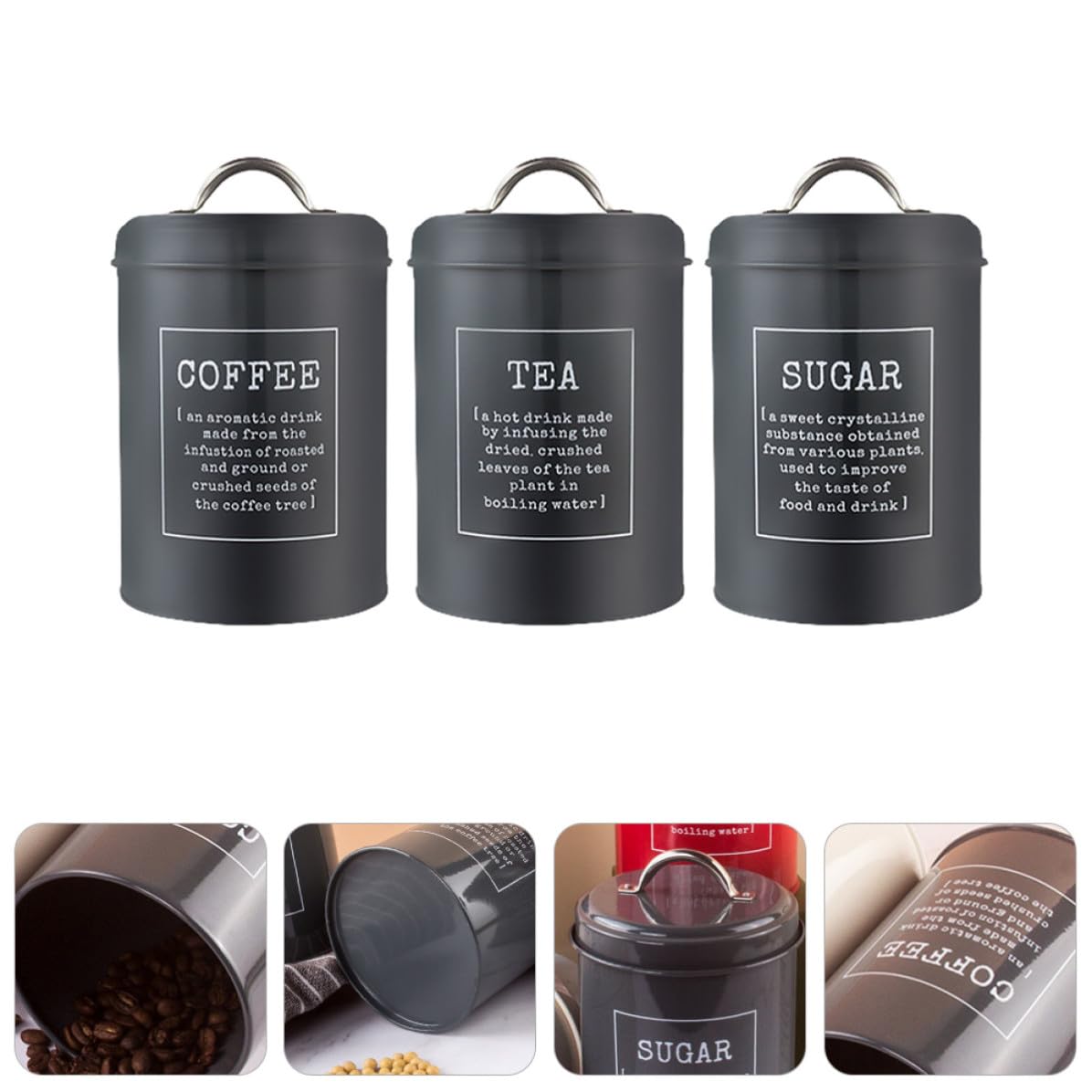 VILLCASE Vorratsgefäße aus Eisen mit Deckel für Tee und Kaffee | Großes Fassungsvermögen, Abdichtung, Frisches Aroma ohne Geruch, 3 Stück im Nordischen Stil Zufälliger Stil