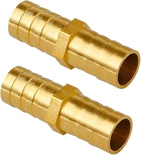 Quickun Hose Bard Fitting, 3/4" x 3/4" Hose ID Brass Hex Barbed Splicer Mender Joint Adapter Union Fitting (Pack of 2)