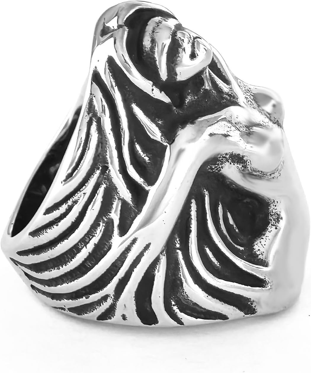 JAJAFOOK Gothic Biker Angel Rings for Men Vintage Heavy Stainless Steel Goddess Biker Womens Body Ring for Medusa Color Silver - Image 3