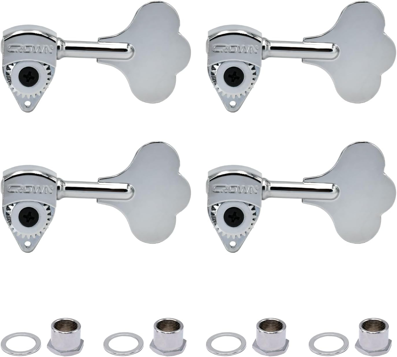 FXJXB 24:1 Bass Tuners (4 Right) Open Gear Bass Tuning Pegs for Electeric Jazz Precision P Bass Replacement-Chrome(4R)
