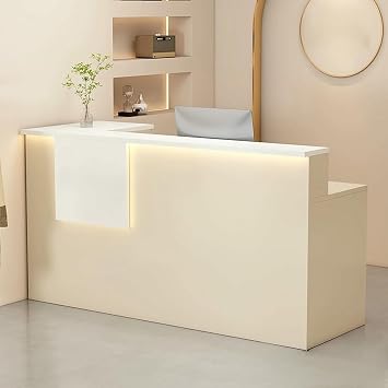 Reception Desk, Front Counter Desk, Checkout Counter, Modern Reception Counter with Lockable Drawer and Keyboard Holder, Reception Room Tables, for Checkout Office/Beauty Salon/LobbyWhite,100c