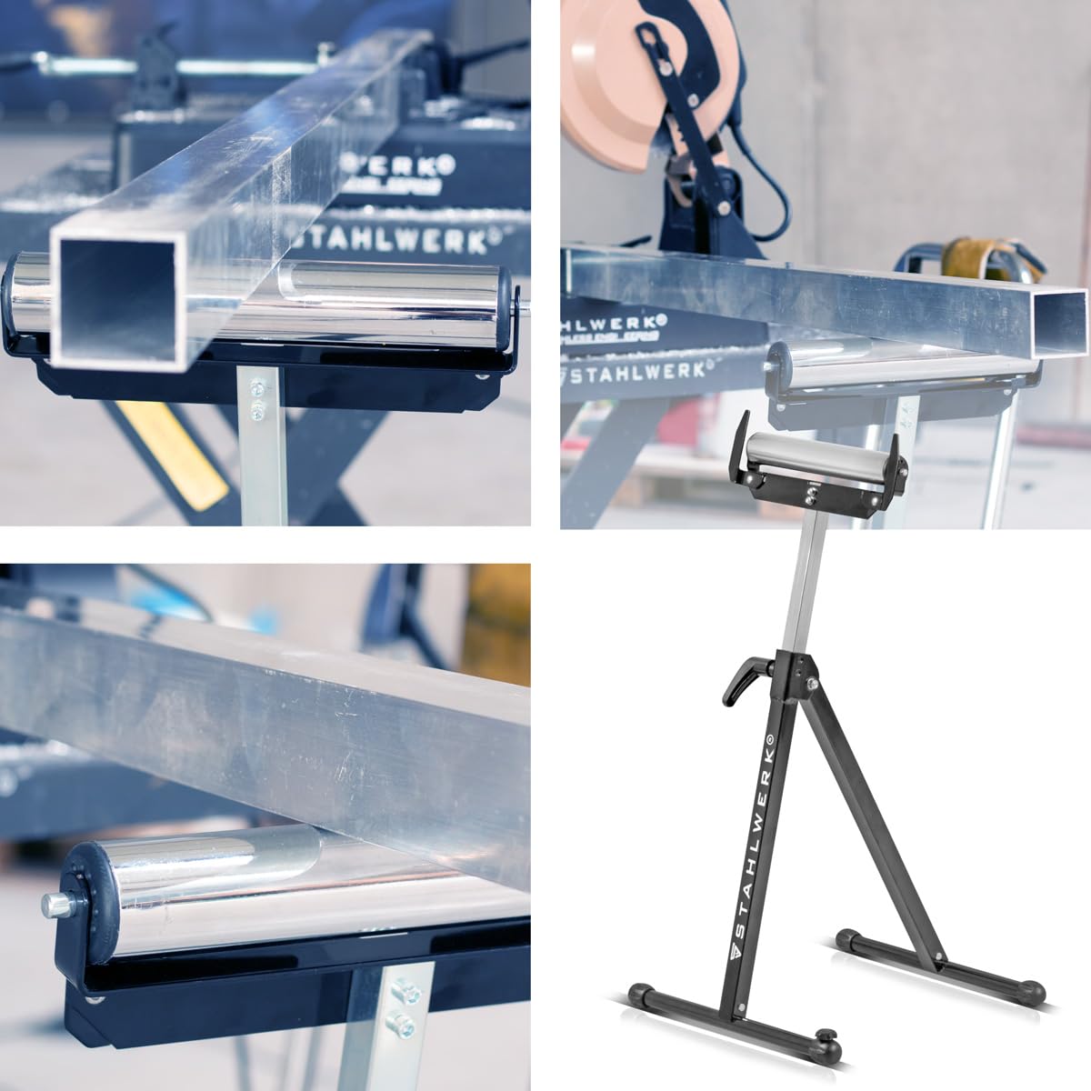 STAHLWERK RB-110 ST - Juego de 2 caballete de trabajo (altura regulable de 720 a 1100 mm, con capacidad de carga de 60 kg y soporte de ruedas)