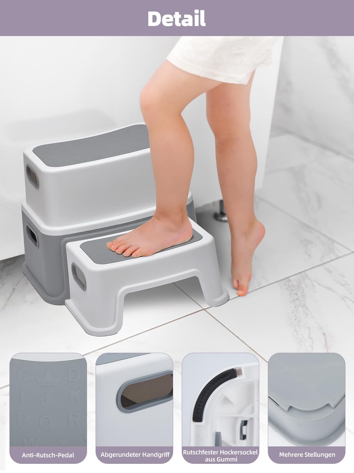 HOUSE DAY Sgabello per bambini, 2 gradini (altezza 25 cm), sicuro, con piedini antiscivolo per bagno, sgabello per WC, sgabello antiribaltabile