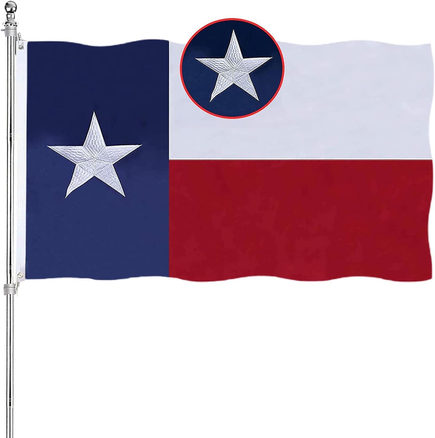 Texas Flag 3x5 for Outside Heavy Duty TX Texas State Flags Outdoor with Embroidered Stars and Durable Canvas Header Polyester Flag of for Classroom Car