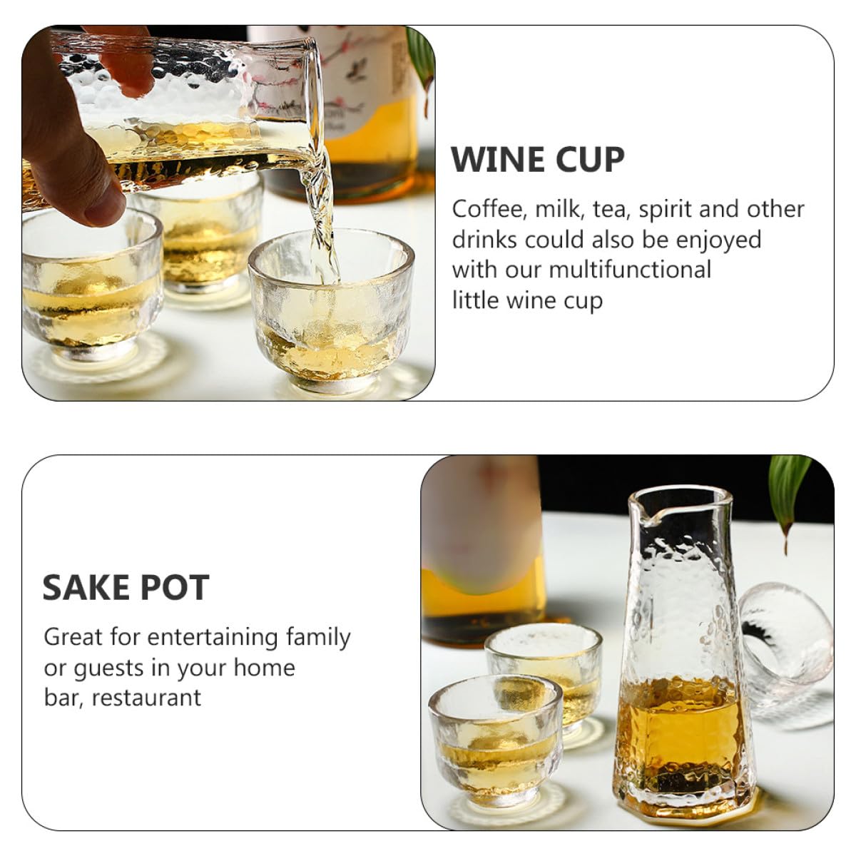 SHINEOFI Set da 4 Pezzi Bicchieri e Brocca per Sake Giapponese in Vetro, Multifunzionale ed Ecologico, Stile Giapponese, per Ristorante e Occasioni Speciali