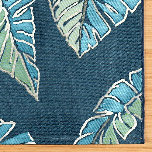 Gertmenian Premium Printed Indoor Outdoor Rugs by Reyn Spooner - 5x7 Standard, Soft, Durable, & Washable Tropical Rugs for Deck, Patio or Living Room - Monstera Leaf, Navy, 46761