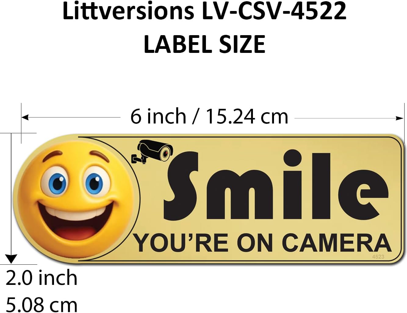 5 Pack 2"x6" Laminated Vinyl Gold Smile You're On Camera Video Surveillance Labels Stickers Sign Decals Security Sign for Home, Business, Cars, Windows, and CCTV Systems