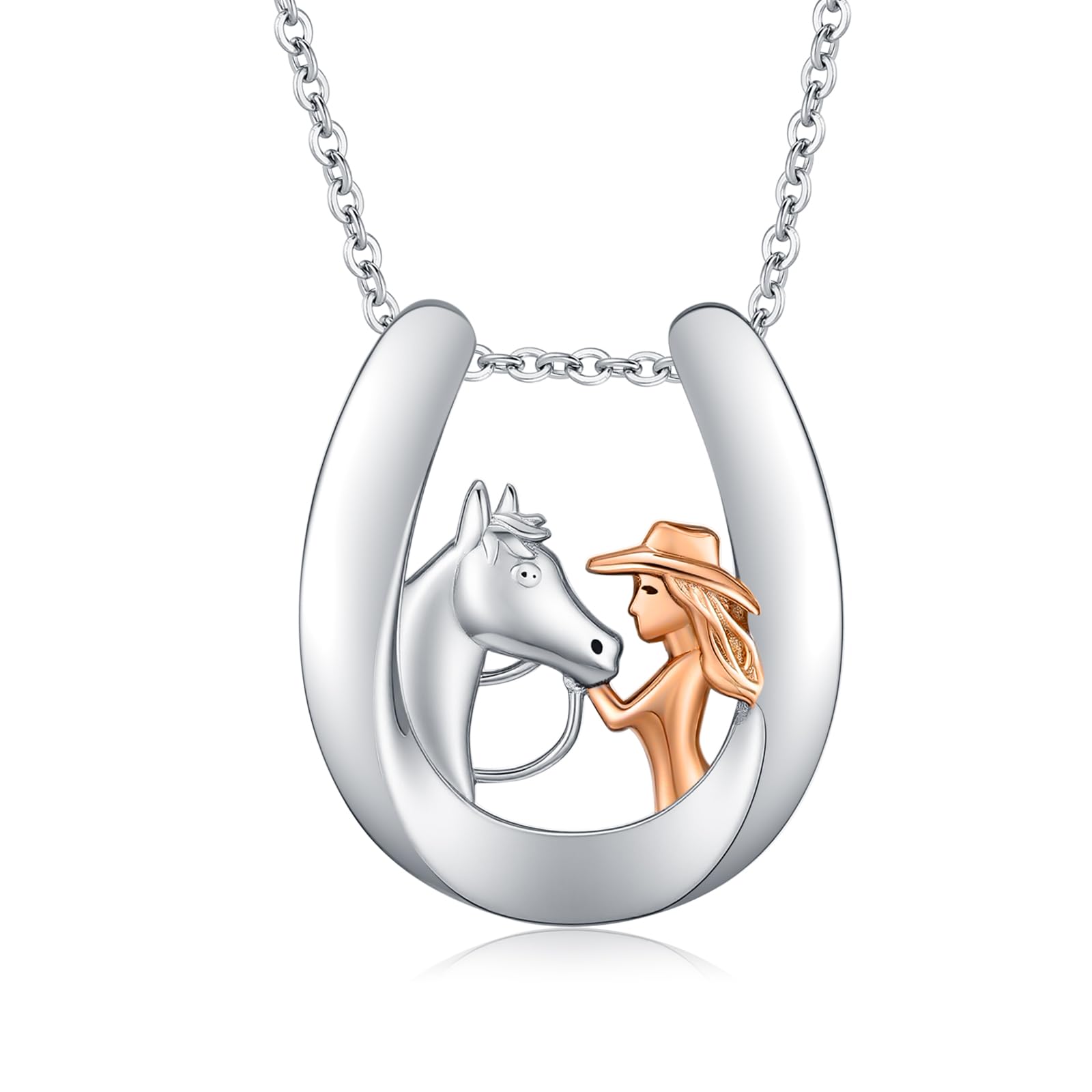 Mädchen und Pferd Halskette 925 Sterling Silber Pferdeschmuck Pferd Anhänger Halskette Geschenke für Frauen Damen