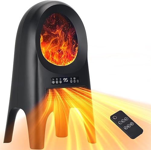 Uthfy Calentadores de espacio para uso en interiores, calentador de habitación portátil de 24 pulgadas con llama 3D, calentador de cerámica de 1500