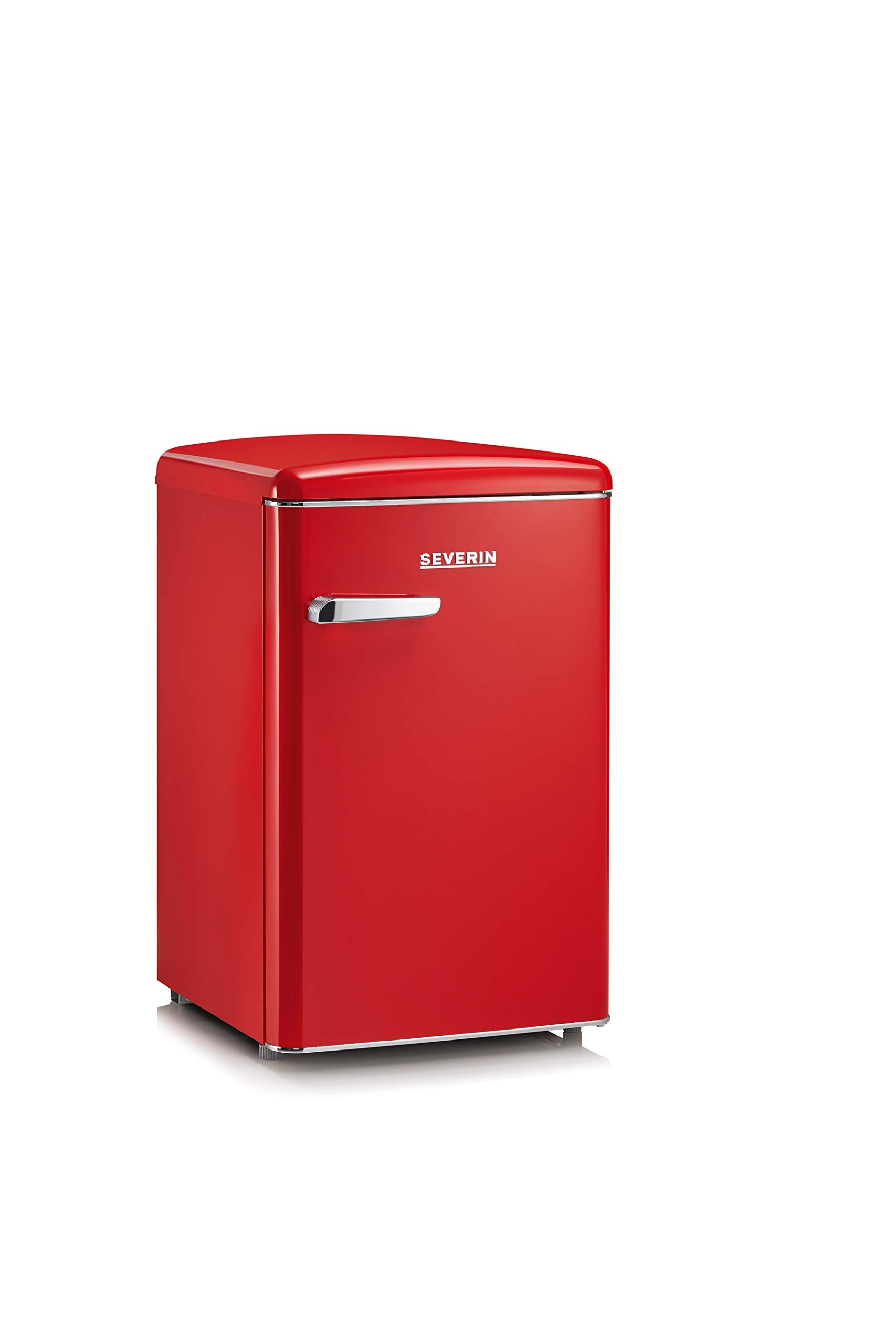 SEVERIN Retro-Tischkühlschrank, inkl. platzsparender Kühloption, 2 x höhenverstellbare Abstellflächen, integriertes Gefrierfach, extrem leise - 37 dB, 108 L Nutzinhalt, rot, RKS 8830