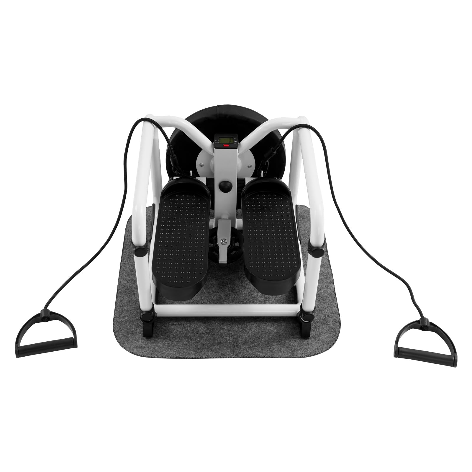 Mini stepper fitness Up-Down, resistenza idraulica, portata 150 kg, display LED, swing stepper con bande di resistenza, tappetino antiscivolo, telaio in acciaio, nero e bianco
