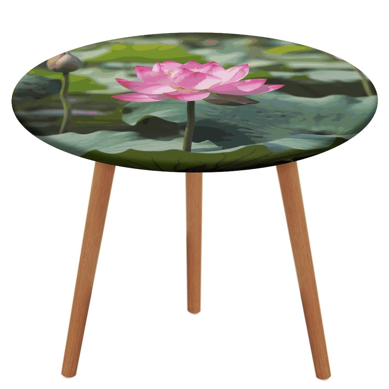 Nappe ronde ajustée élastique imperméable lavable motif lotus pour jardin extérieur