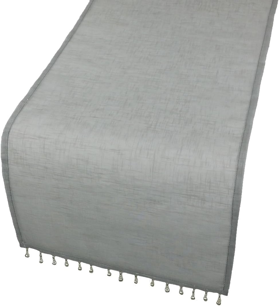 Xia Home Fashions Sheer Beaded Table Runner, 15 by 72-Inch, Silver
