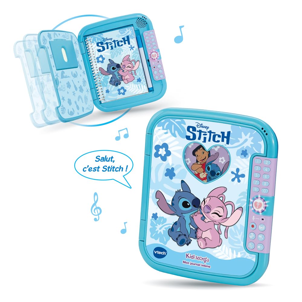 VTech - Disney, KidiSecrets Mon Journal Intime Stitch - Journal Intime Électronique avec Code, Carnet Secret, Feutre et 5 Jeux - Jouet Lilo et Stitch - Cadeau Enfant Dès 5 Ans - Contenu en Français