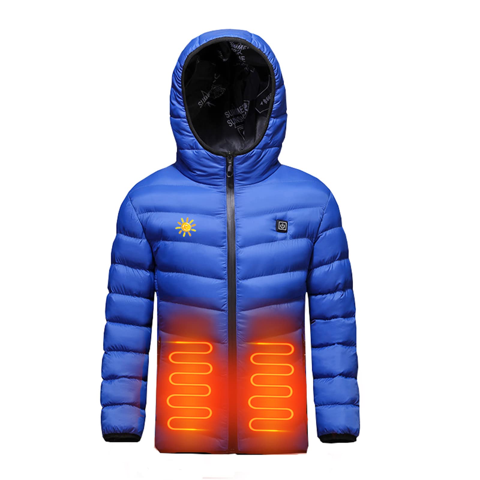 Veste Doudoune Chauffante Enfants Manteau USB Chauffant éLectrique Intelligent Blouson avec 3 Zones de Chauffage Jacket Imprimé Hiver Coupe-Vent Imperméable Vêtements Chauffants Lavable
