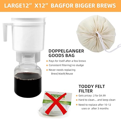 Miniatura 5 de Bolsa de café de algodón orgánico para Toddy, OXO Systems, Cold Brew Makers y Mason Jars - bolsas de infusión fría reutilizables (grande 12 x 12