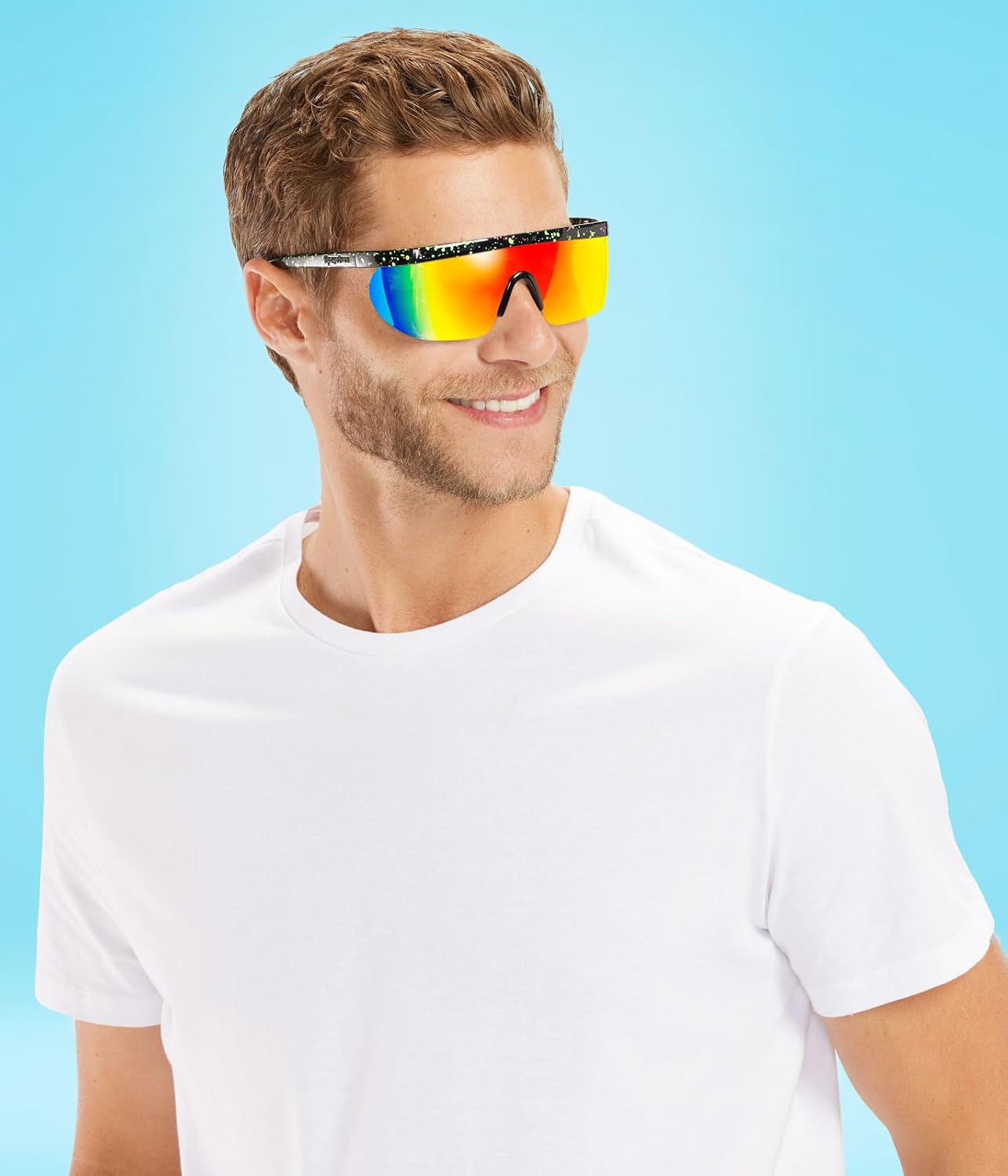 Tipsy Elves Sunglasses - Retro Sport Performance Shades - Colorful UV400 Protection Mirrored Lens Polarized and Non-Polarized image 3