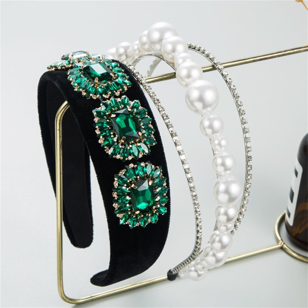 Hair Accessories with Diamonds and Pearls Temperament Female Vintage Heavy Duty Green Jewelry
