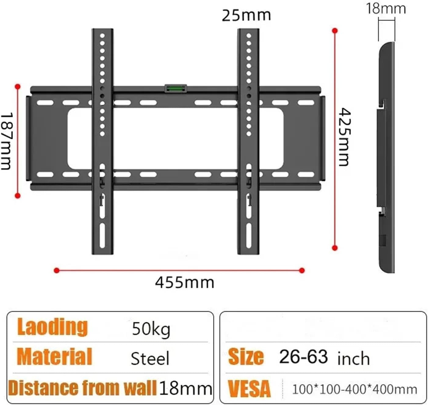 Compatible for Samsung Universal TV Wall Mount Bracket for 25-63 Inch LED Plasma TVs, VESA 400x400mm Up to 50kg