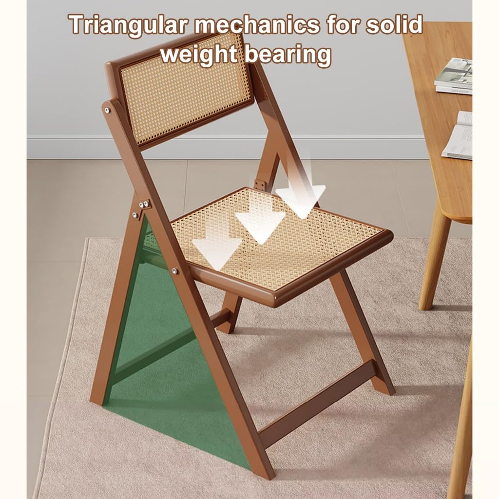 LEIYTFE Rattanstuhl Aus Holz Klappbarer Esszimmerstuhl Mit Rückenlehne Umkehrbar Tragbarer Schreibtischstuhl Eisengestell,Indoor Otdoor Event Stuhl Warteraum Stuhl(Original Wood)