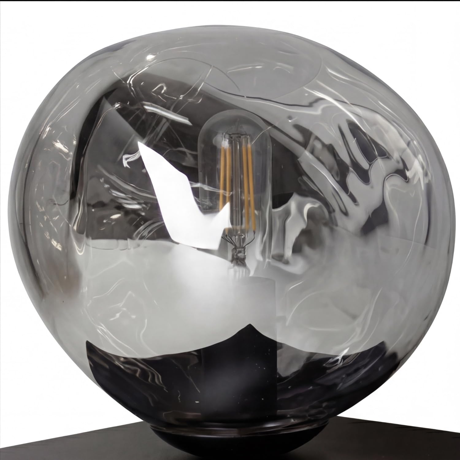 Licht-Erlebnisse Tischleuchte Glas Silber Schwarz Metall Wohnzimmer E14 17,5 cm klein mundgeblasen verspiegelt Lavaglas dekorativ Nachttisch Tischlampe Schlafzimmer