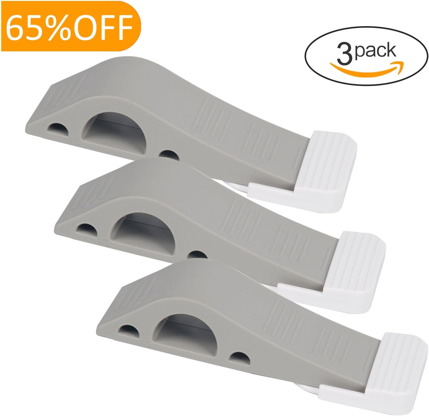 Door Stopper, Eoney Heavy Duty Door Stop Wedge Rubber with Finger Pinch Guard - Multi Surface, Non Scratching Slip Resistant Design- Gaps up to 1.2 Inches (4Black+1Pinch Guard) (Black7)