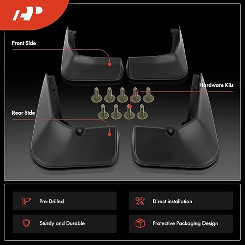 Miniatura 3 de A-Premium Juego de 4 unidades de guardabarros con accesorios compatibles con Ford Taurus 2015-2019, solo sedán, negro, delantero y trasero (lado del