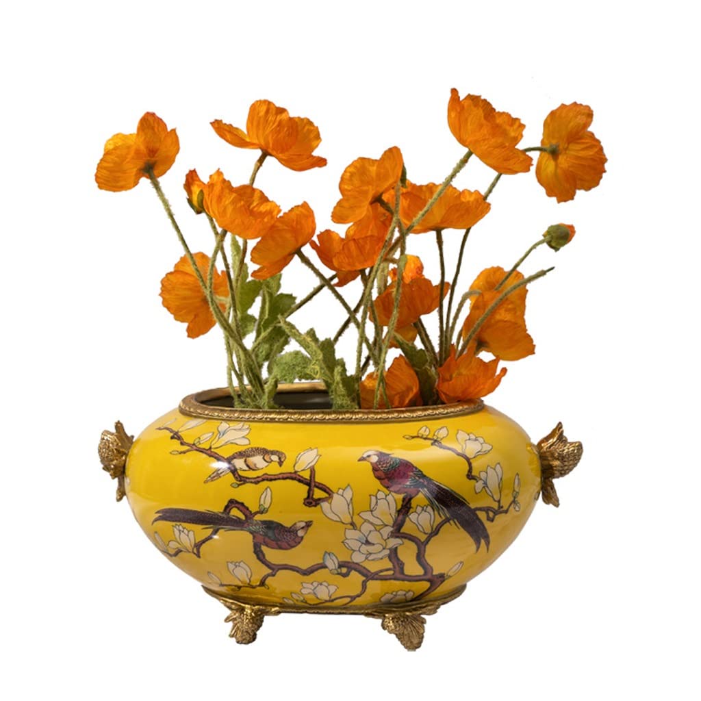 Vase en céramique de luxe avec détails en cuivre pour table de salon raffinée