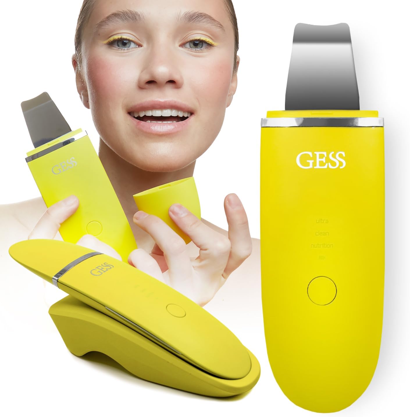 GESS Exotic – Stralende huid in 7in1 – Ultrasone peeling gezichtsreiniger ultrasone gezichtsreiniger, poriënreiniger exfoliator, mee-eterverwijderaar – voor alle huidtypen