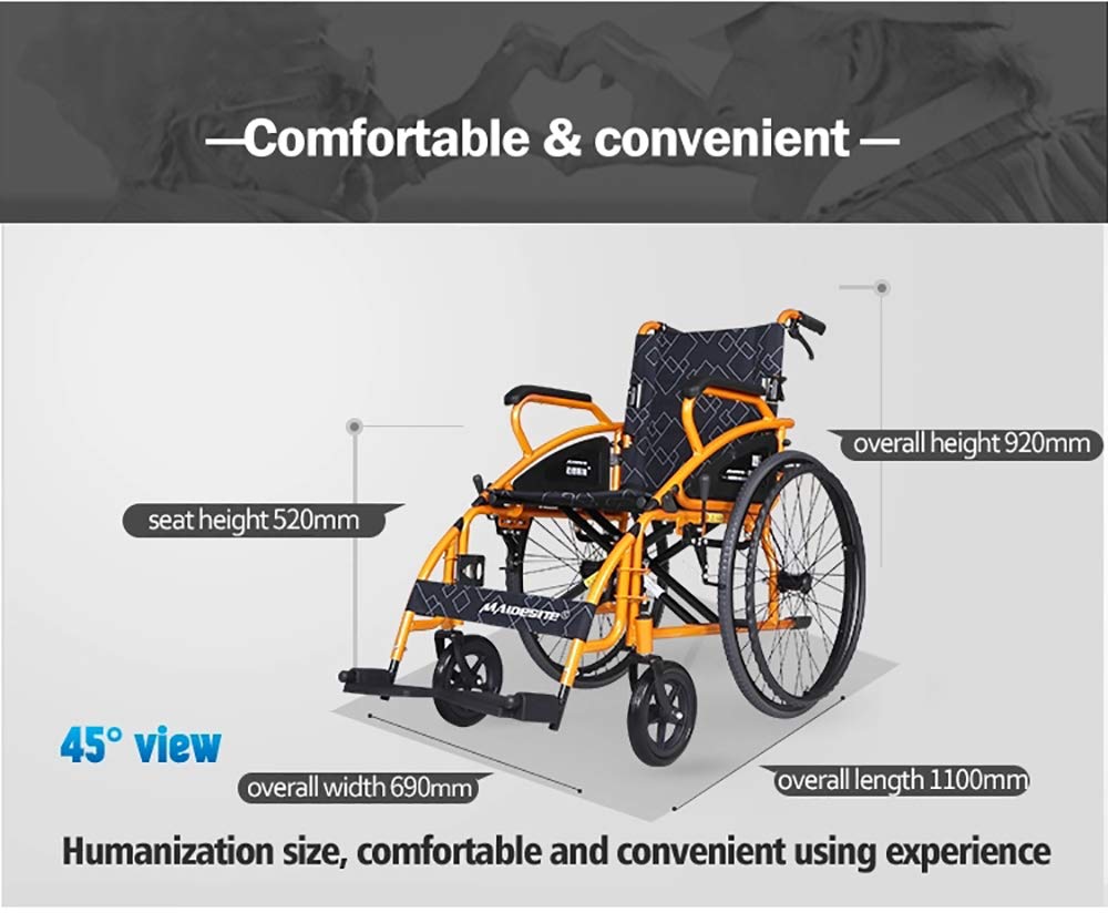 Silla de Ruedas Manual Ligera Y Plegable de 24 Pulgadas de Ancho, Silla de Ruedas, Silla Portátil de Viaje de Aluminio Plegable Y Ligera