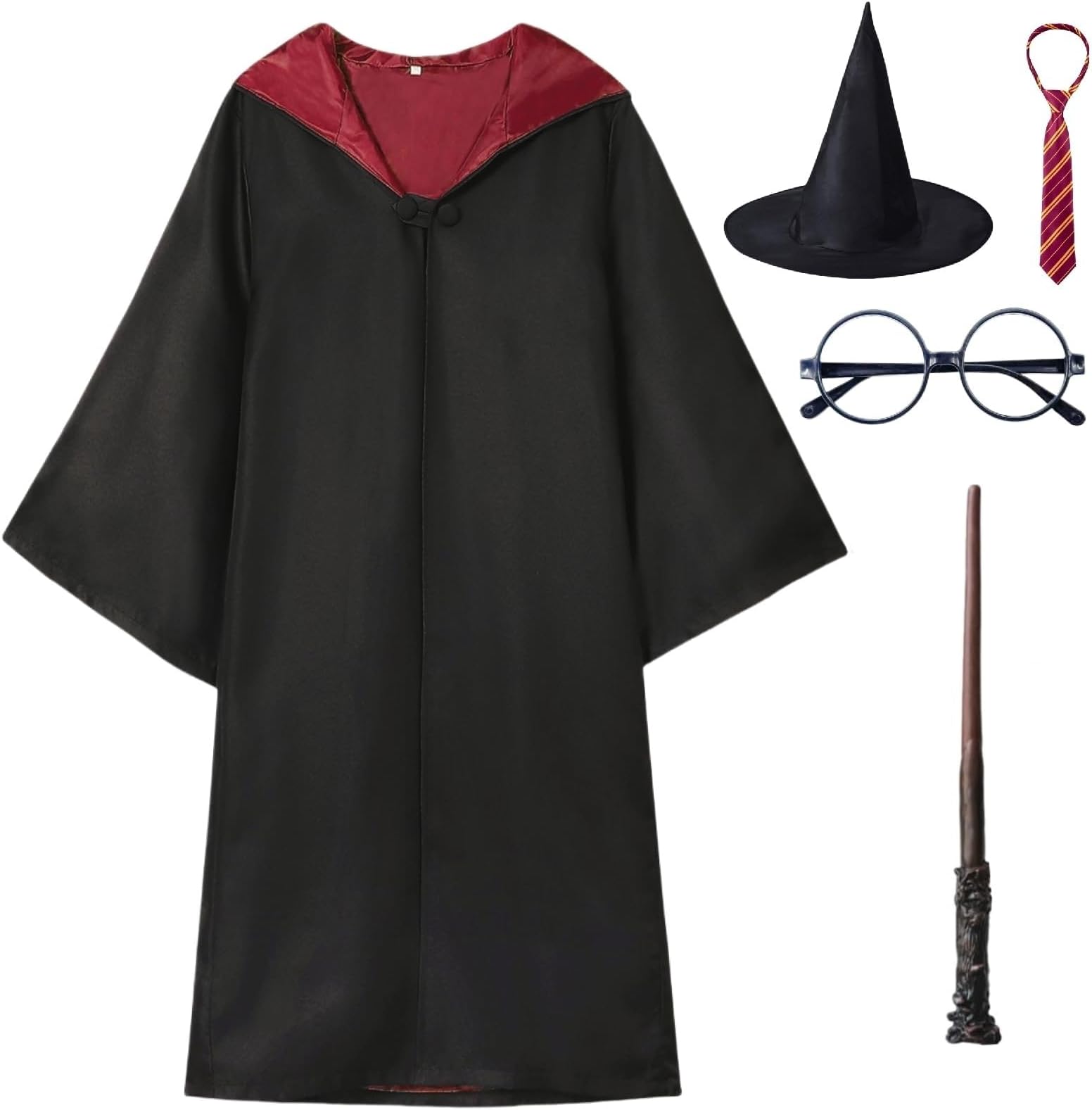 SKADE Wizard 5 pcs Costume Cosplay Set for Party Halloween Christmas Birthday Gifts for Adults, Striped Tie, Glasses Frame, Wizard Hat, Magic Wand
