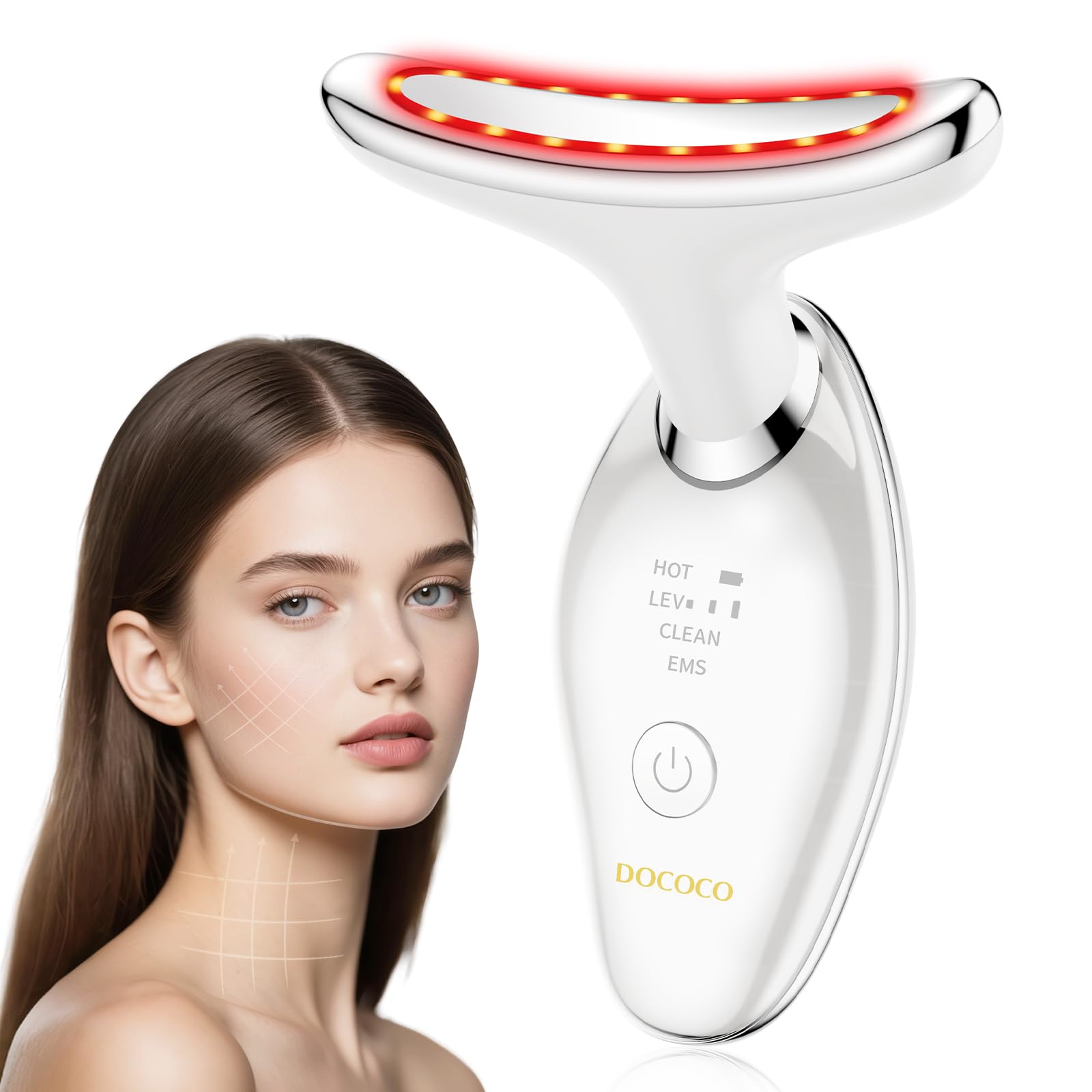 DOCOCO Masajeador facial, herramienta de masaje facial, dispositivo de elevación de la piel con calor de 45 °C, EMS, terapia de luz roja y vibración, antienvejecimiento, limpieza de poros, reafirmante