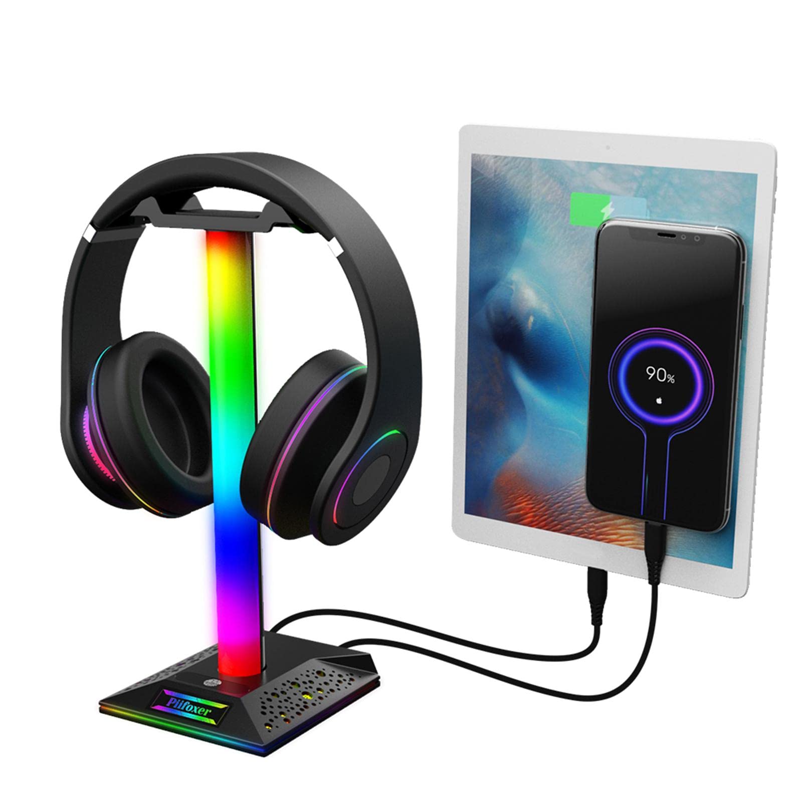 2 x supporto universale per cuffie RGB 3,5 mm, resistente per scrivania, PC, laptop