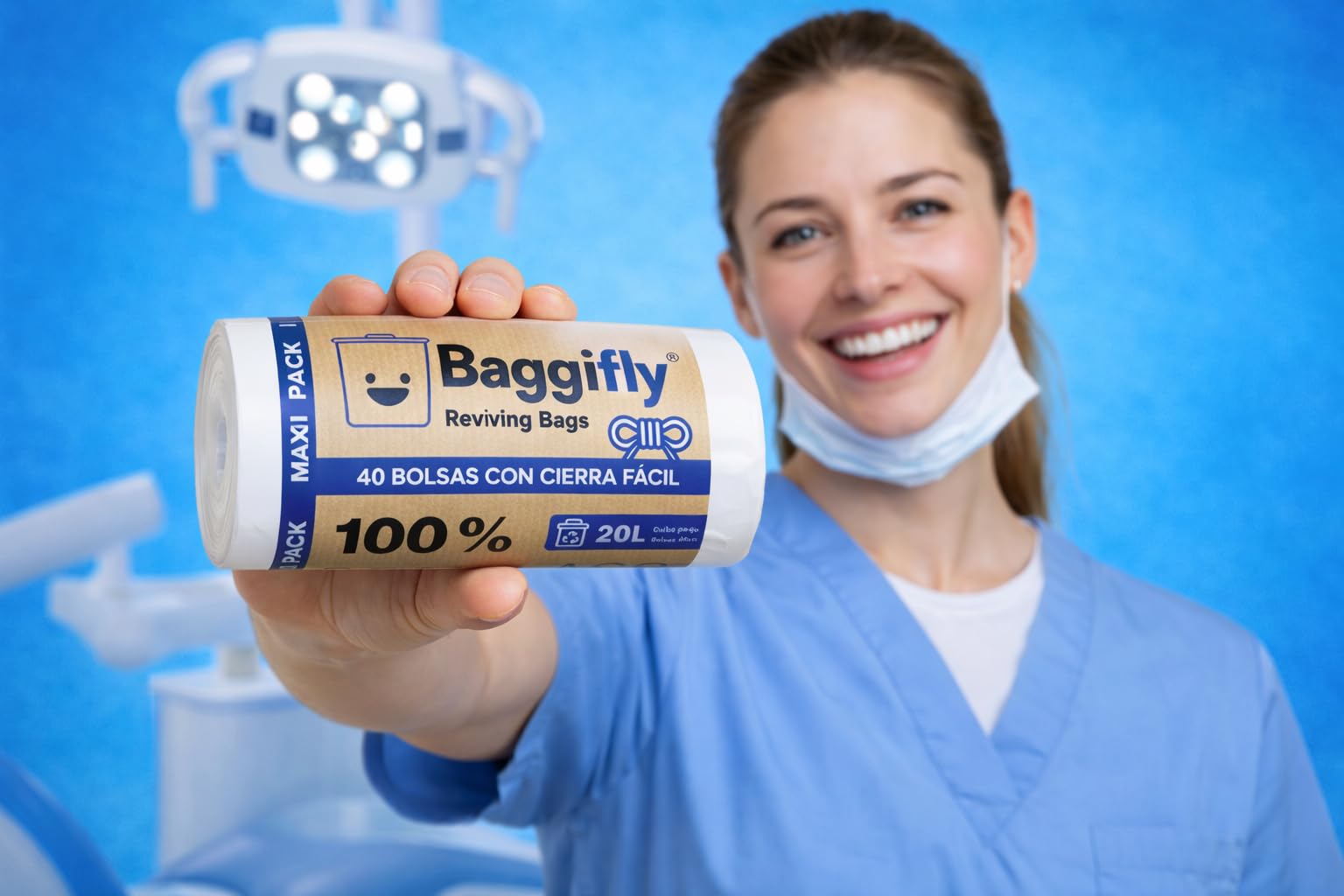 Baggifly, Bolsas de Basura 20L, 200 Bolsas Resistentes, 100% Recicladas, Cierre Fácil, ECO Friendly, Ideal para oficinas, clínicas, hoteles, baños, Maxi Pack 5 x 40, Fabricado en España, Blanco
