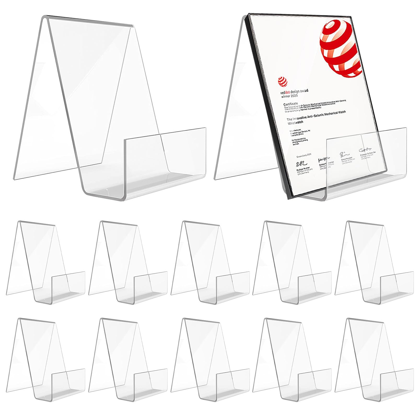 MEYAGOT Pack of 12 Acrylic Bookends, Clear Acrylic Book Stand, Transparent Acrylic Book Stand, 75 x 90 x 105 mm Book Stand Acrylic Goods Carrier Goods Support for Books, Crafts and Photos