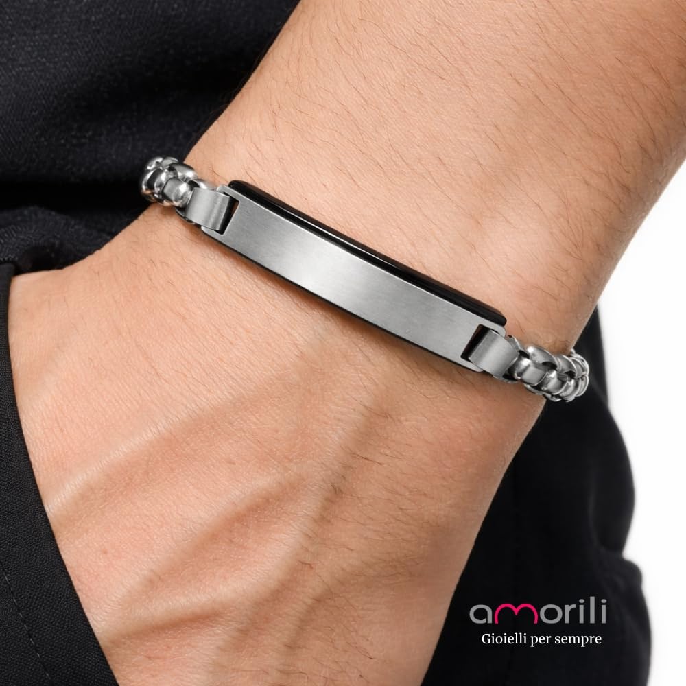Bracciale Uomo Personalizzabile con Incisione in Acciaio Inox Classico e Nero – Gioiello Maschile Personalizzato con Frasi e Date – Idea Regalo Uomo bcc3175